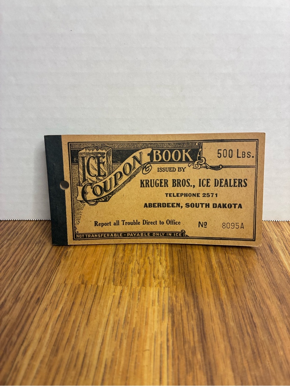 Vintage Antique Ice Coupon Book Kruger Bros Ice Dealers Aberdeen South Dakota
